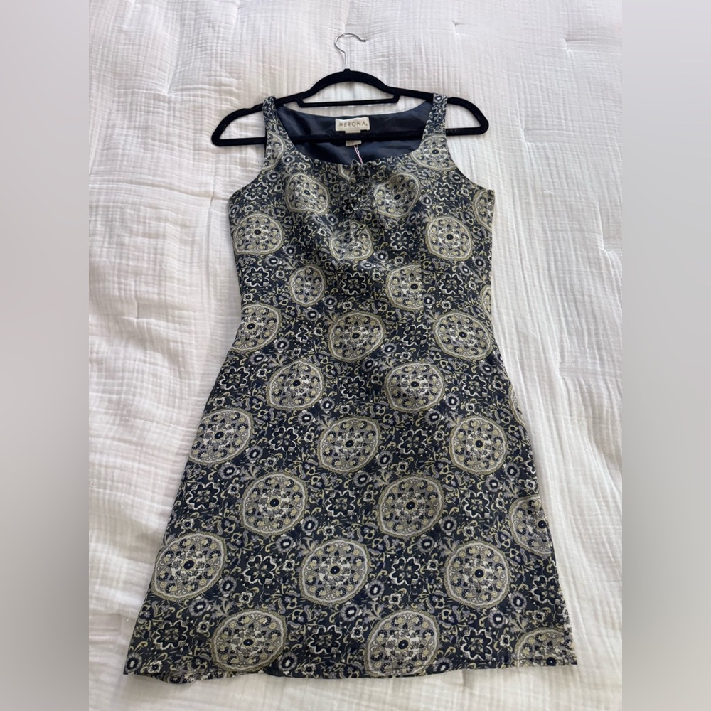 Vintage Navy Blue Patterned Dress